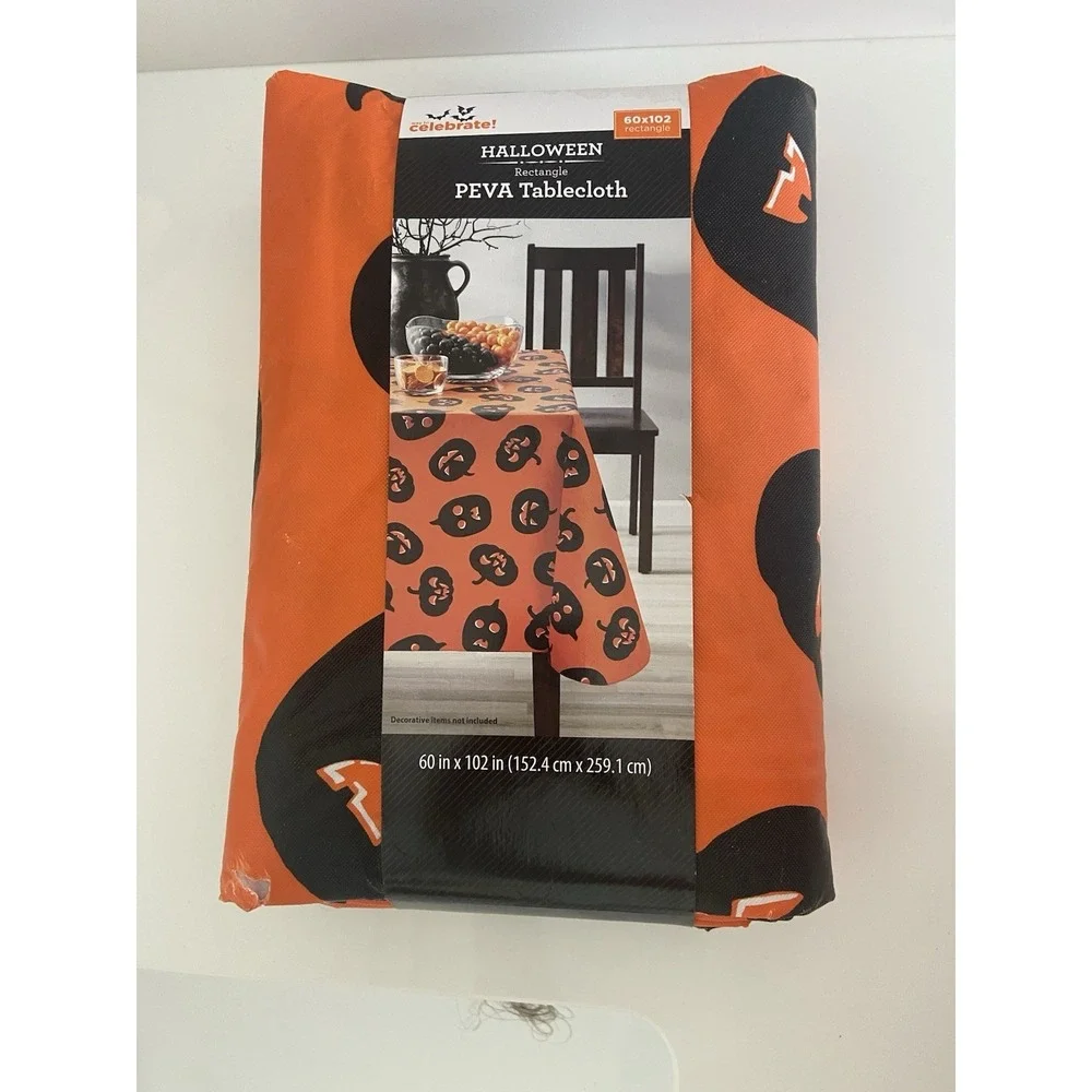 Way To Celebrate Halloween Pumpkin PEVA Tablecloth 60x102 Rectangle NEW-READ